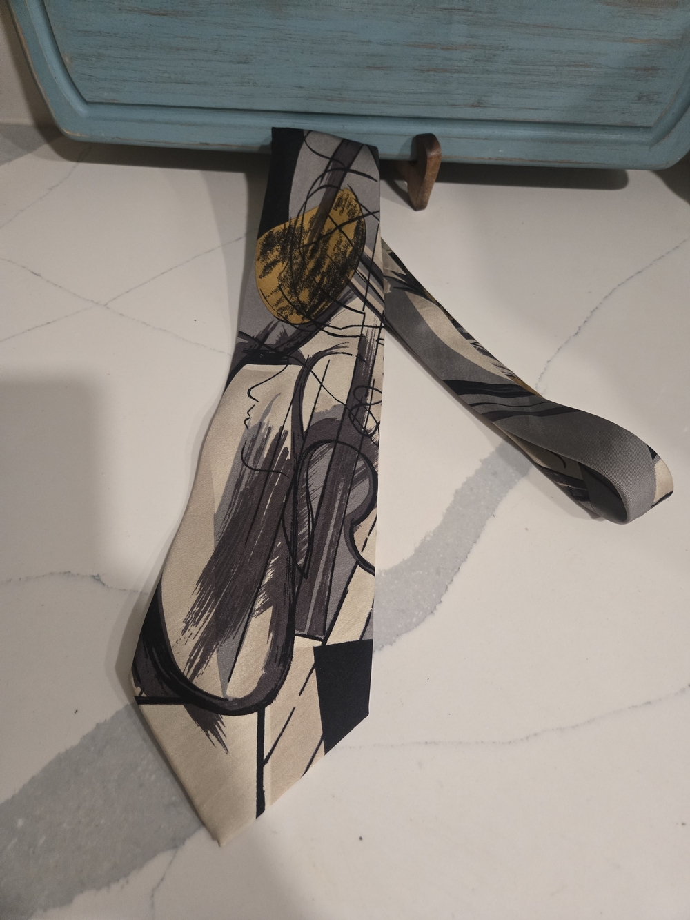 Hubert Milano Abstract Brushstroke Silk Tie in Beige, Gray & Black